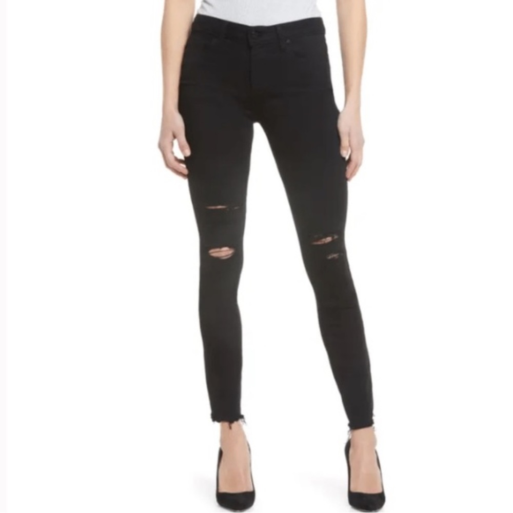Paige Verdugo Distressed Crop Raw Hem Ripped Knees Midrise Skinny Jeans
